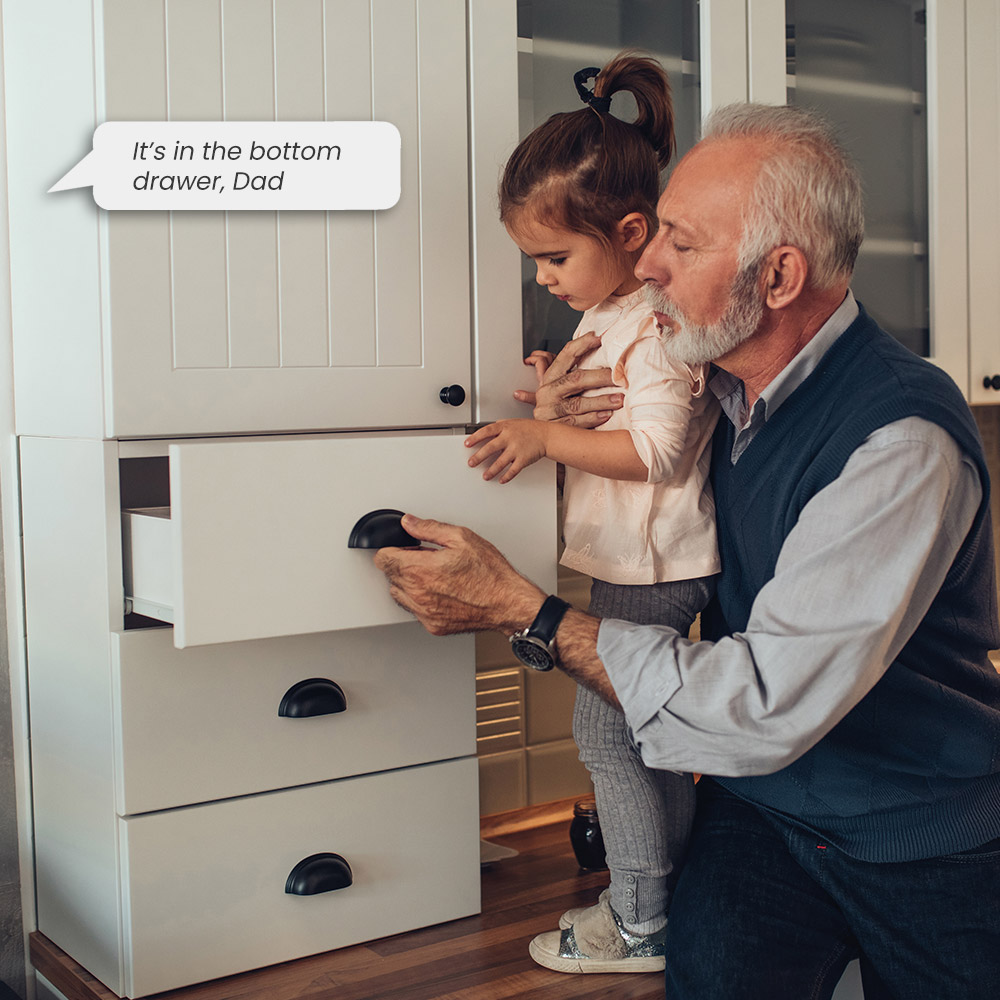 grandfather and child hearing parent speak through wi-fi security camera