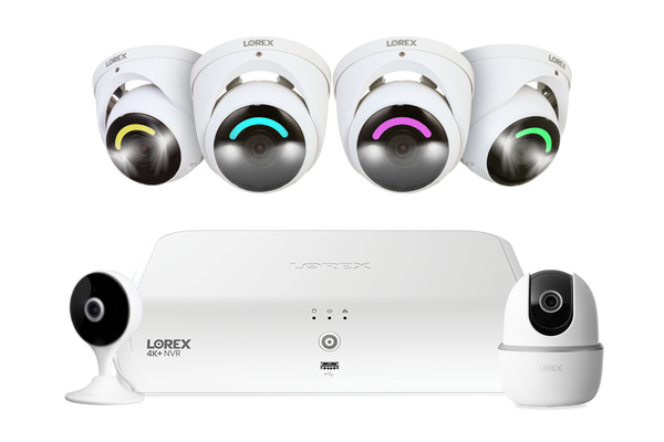 Lorex Fusion 4K 16 Camera Capable (8 Wired + 8 Fusion Wi-Fi) 2TB NVR System with Four H16 IP Dome Cameras, One 2K Pan-Tilt Camera, and One 2K Indoor Wi-Fi Camera