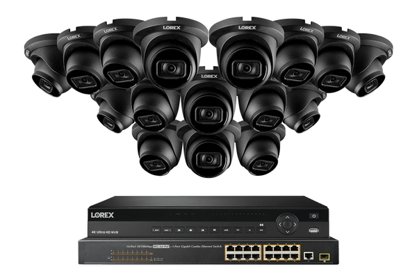 Lorex 4K 32-Camera Capable 8TB Wired NVR System with IP Dome Cameras featuring Listen-In Audio